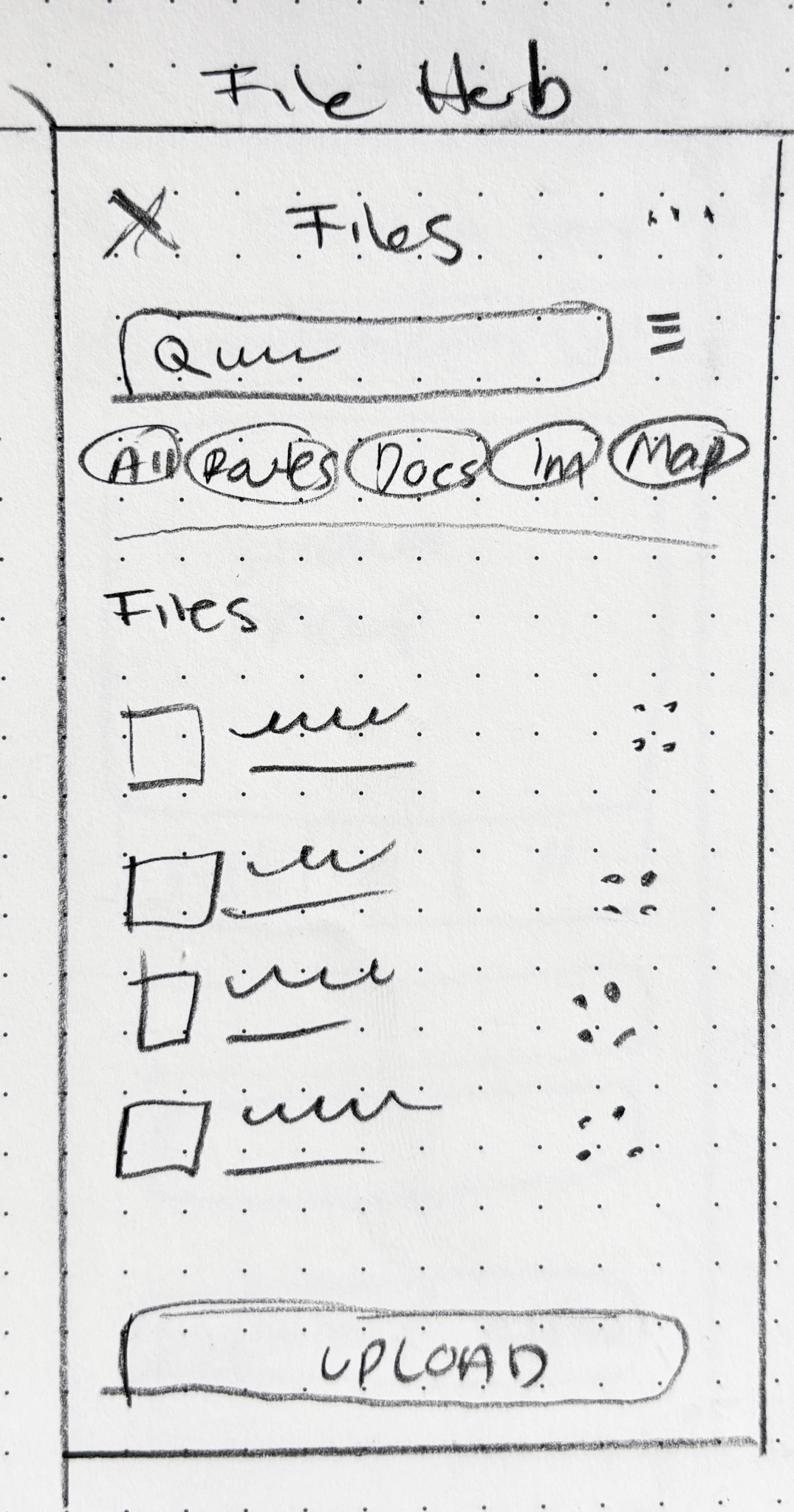 Low fidelity wireframe of the Choose File screen