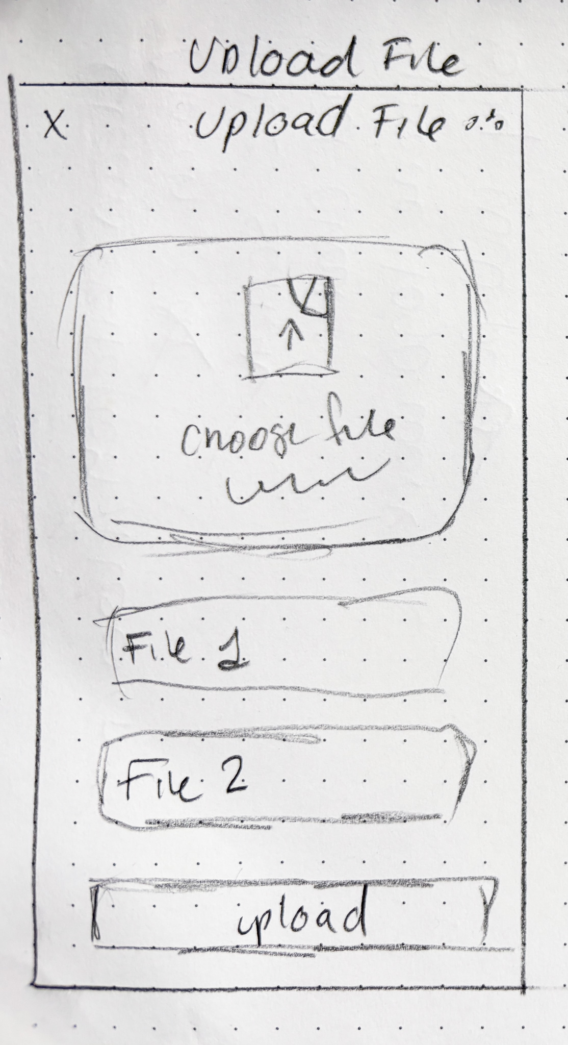Low fidelity wireframe of the Upload File progress states