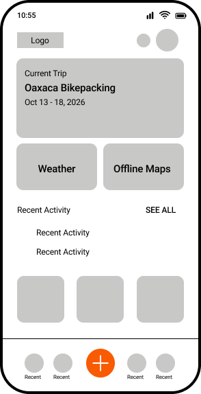Mid fidelity wireframe of the Dashboard screen