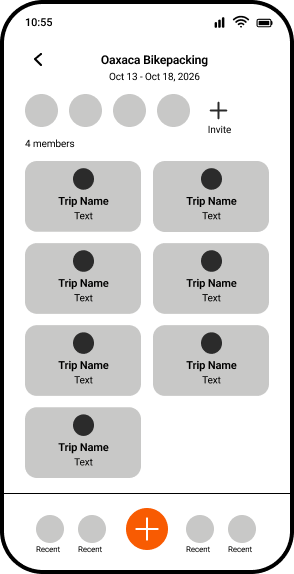 Mid fidelity wireframe of the Trip Workspace screen