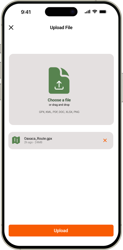 Prototype of the Upload File screen